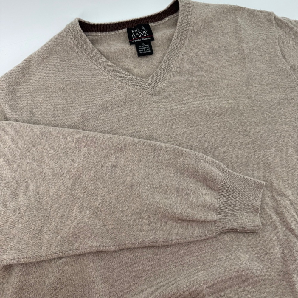 Jos A Bank‎ Signature Collection Sweater Men XL Tan 100% Italian Merino Wool